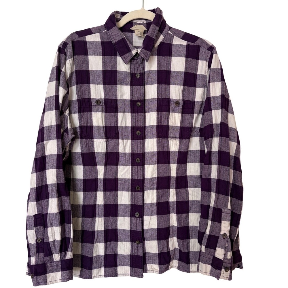 Duluth Womens 2XL Shirt Purple White Buffalo Check Cotton Herringbone Flannel
